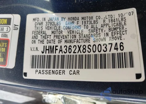 2008 Honda Civic Hybrid z USA, uszkodzony, nr VIN JHMFA362X8S003746